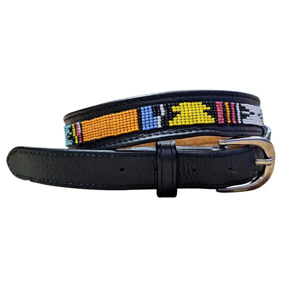 Urban Outfitters Women Medium Aztec Southwestern Beaded 100% Leather Belt - Picture 1 of 6
